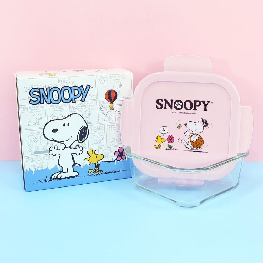 史努比 密扣式玻璃禮盒2入組 (圓形+方形) 保鮮盒 便當盒-規格圖2