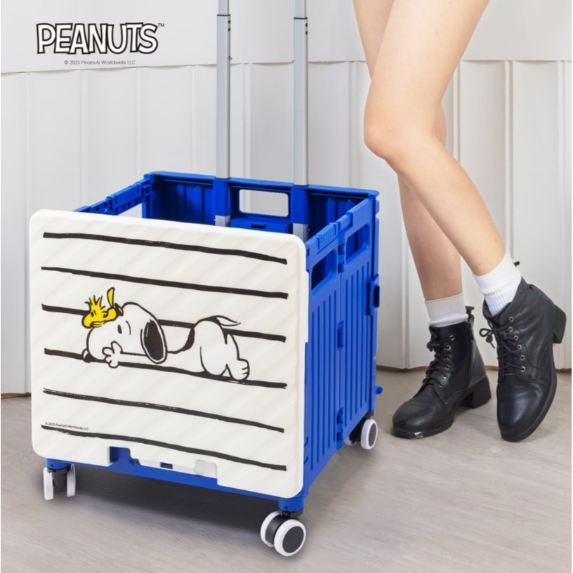 史努比 Snoopy 歐拉夫 摺疊收納車 折疊推車 買菜車 推車 4輪折疊拉箱車65L-細節圖2