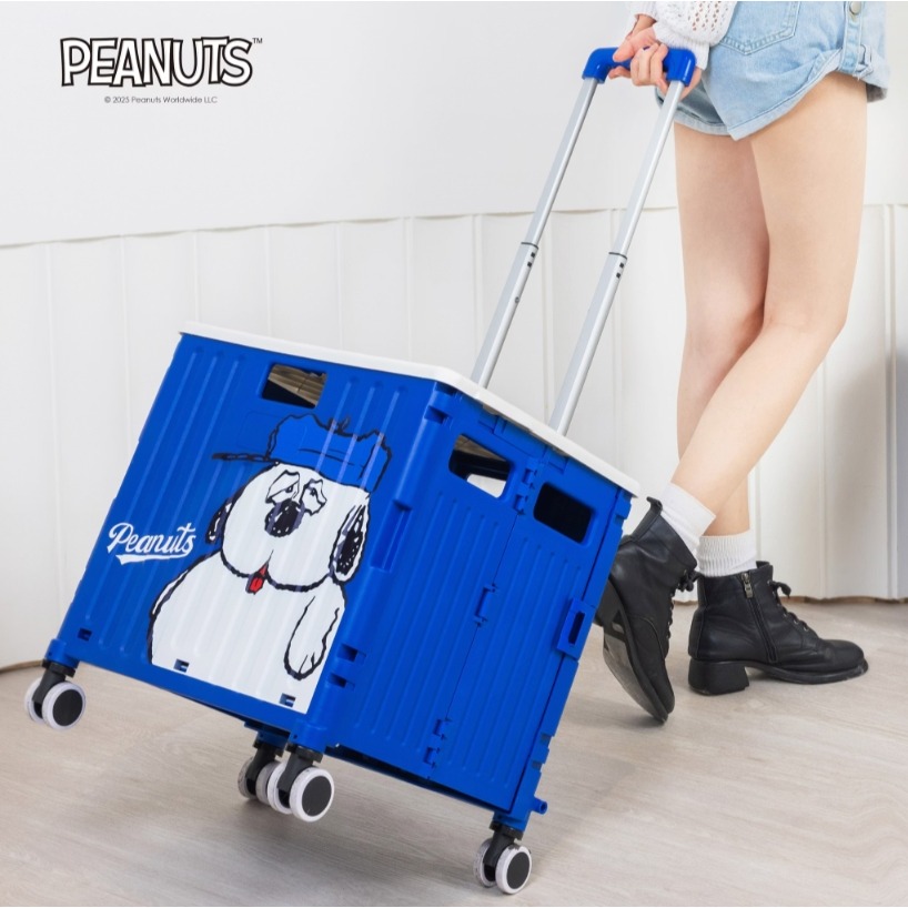 史努比 Snoopy 歐拉夫 摺疊收納車 折疊推車 買菜車 推車 4輪折疊拉箱車65L-細節圖3