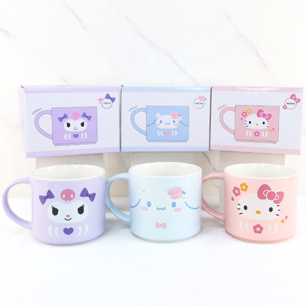 三麗鷗 Kitty 酷洛米 大耳狗 400ml 達摩疊疊杯 陶瓷馬克杯 咖啡杯 水杯 馬克杯-細節圖5