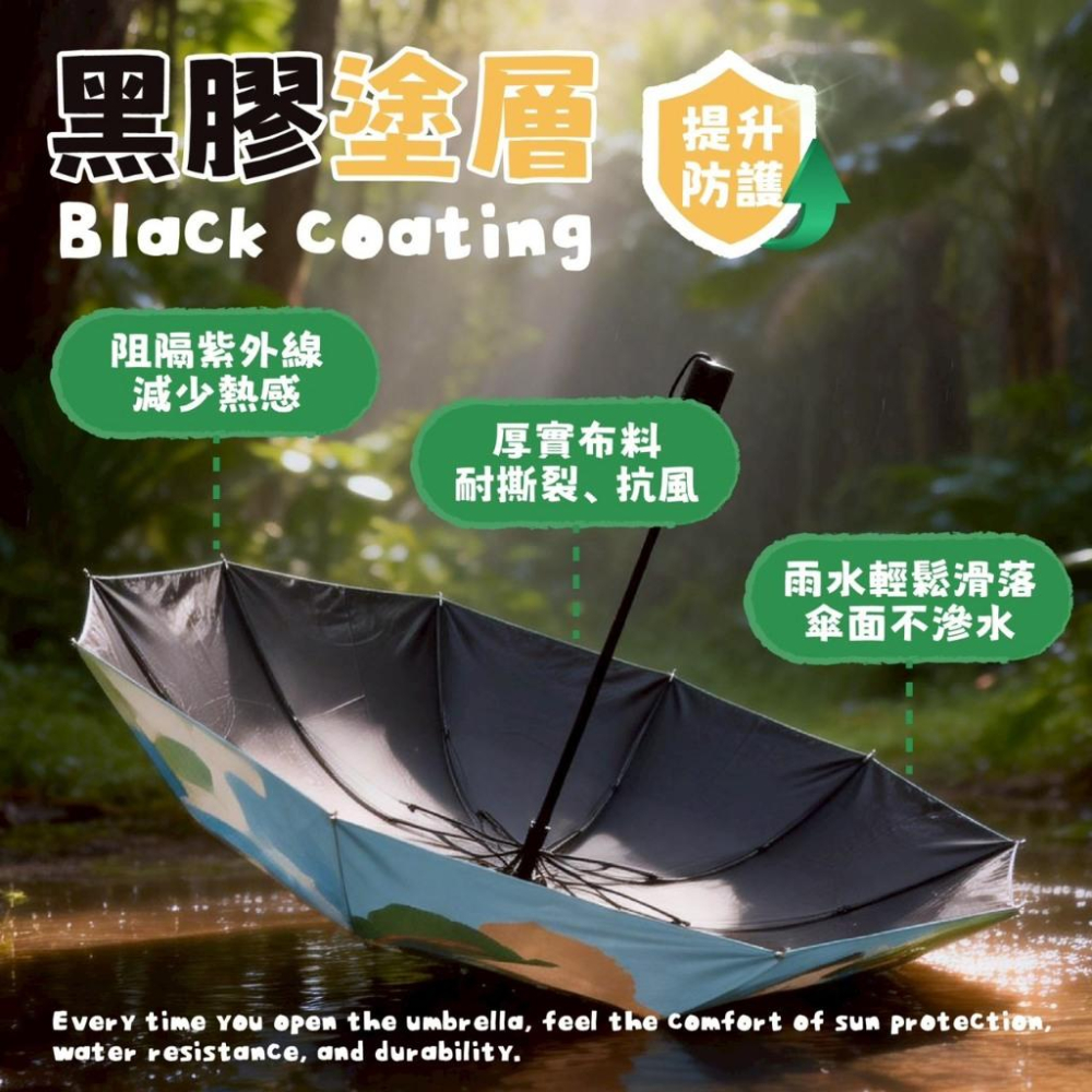 DINOTAENG 短尾矮袋鼠 27时巨無霸摺疊晴雨傘-探險款 雨傘 雨具 黑膠 遮陽傘-細節圖4