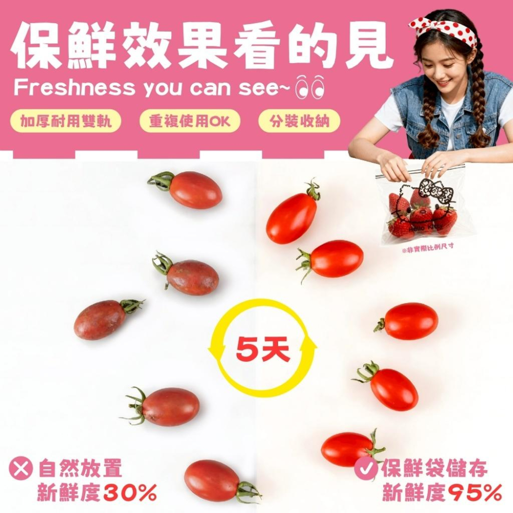 三麗鷗 Hello Kitty 雙軌密封夾鏈袋(小)豹紋款-30入/盒-細節圖3