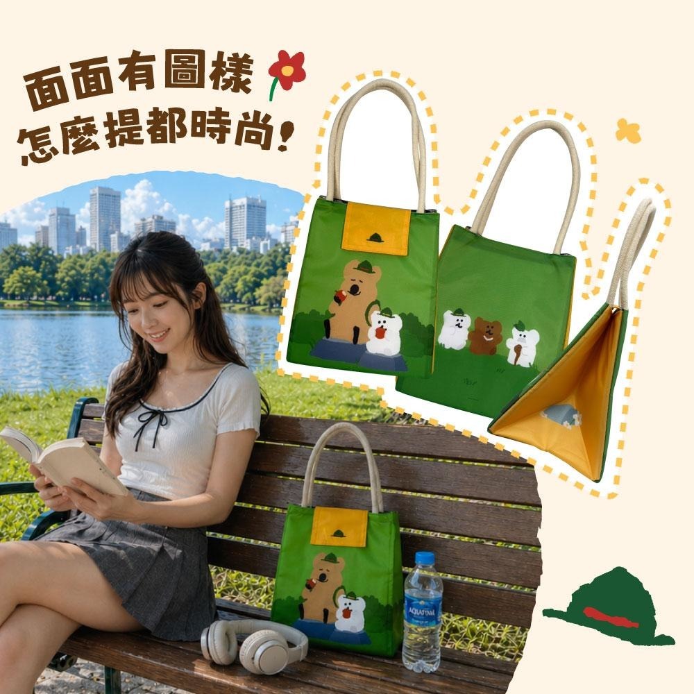 【限時購】Dinotaeng 短尾矮袋鼠 魔鬼氈站立式保溫提袋-吃蘋果款 保溫袋 保冰袋 手提袋 購物袋 野餐袋-細節圖4