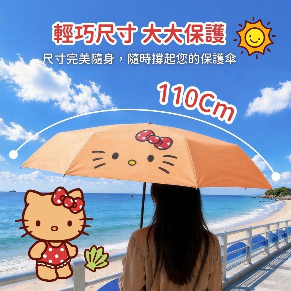 【限時購】三麗鷗 Kitty 21吋晴雨兩用傘_曬黑大臉款 雨傘 雨具 防曬傘 遮陽-細節圖4