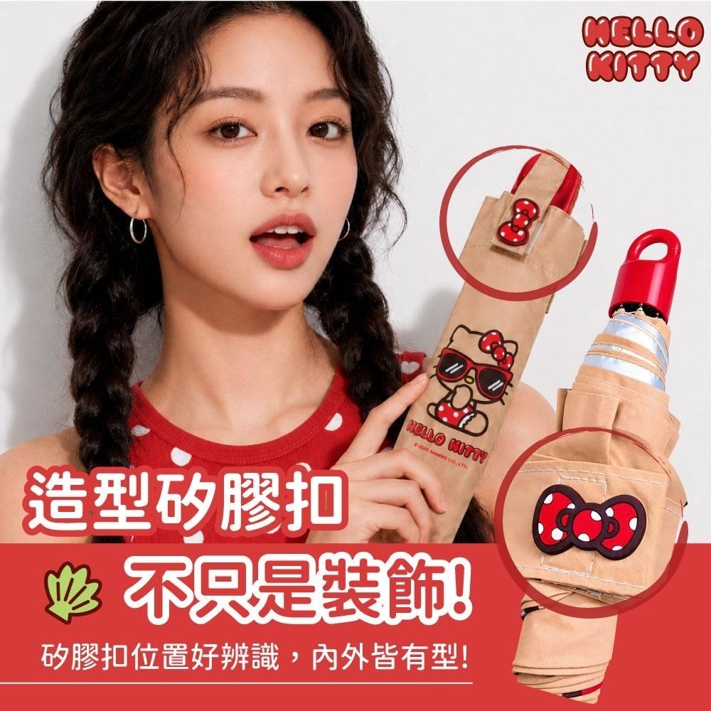 【限時購】三麗鷗 Kitty 21吋晴雨兩用傘_曬黑大臉款 雨傘 雨具 防曬傘 遮陽-細節圖5