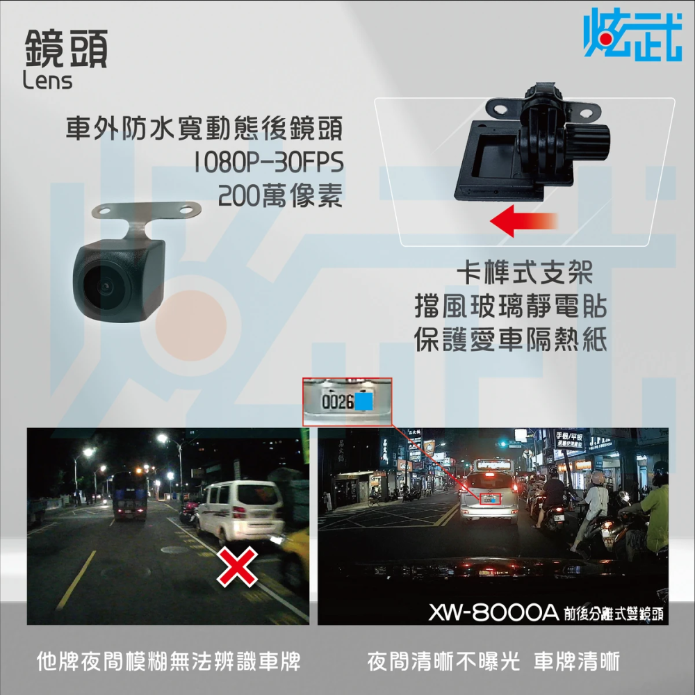 炫武XW8000A-15 12吋 GPS 專利分離式雙鏡頭電子後視鏡-細節圖3