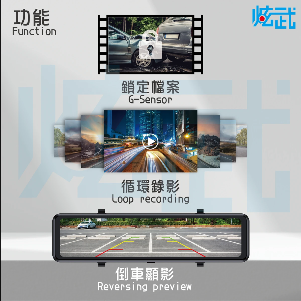 炫武XW8000A-15 12吋 GPS 專利分離式雙鏡頭電子後視鏡-細節圖5