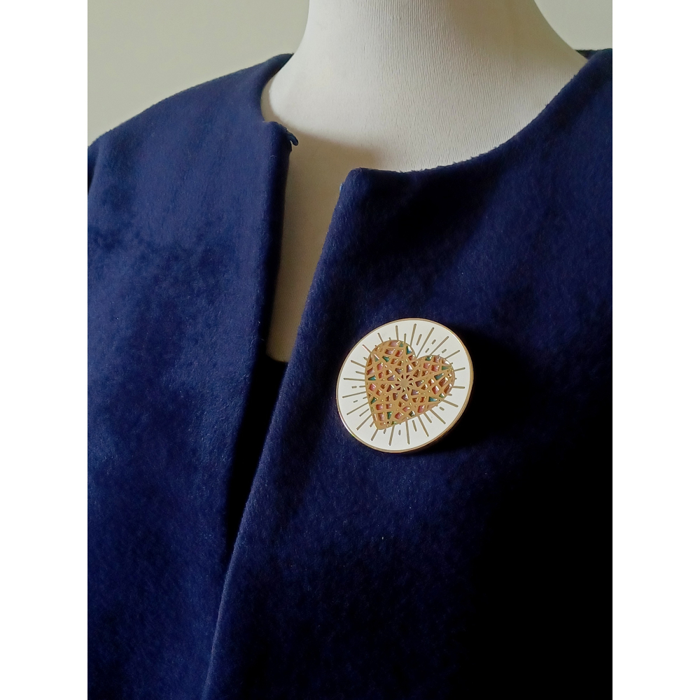 vintage jewelry  Snarky 馬賽克琺瑯心型 胸針 別針 780元-細節圖2