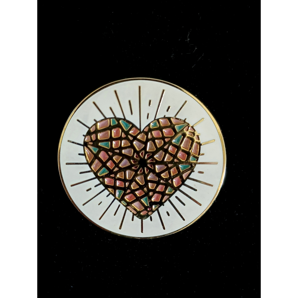 vintage jewelry  Snarky 馬賽克琺瑯心型 胸針 別針 780元-細節圖3