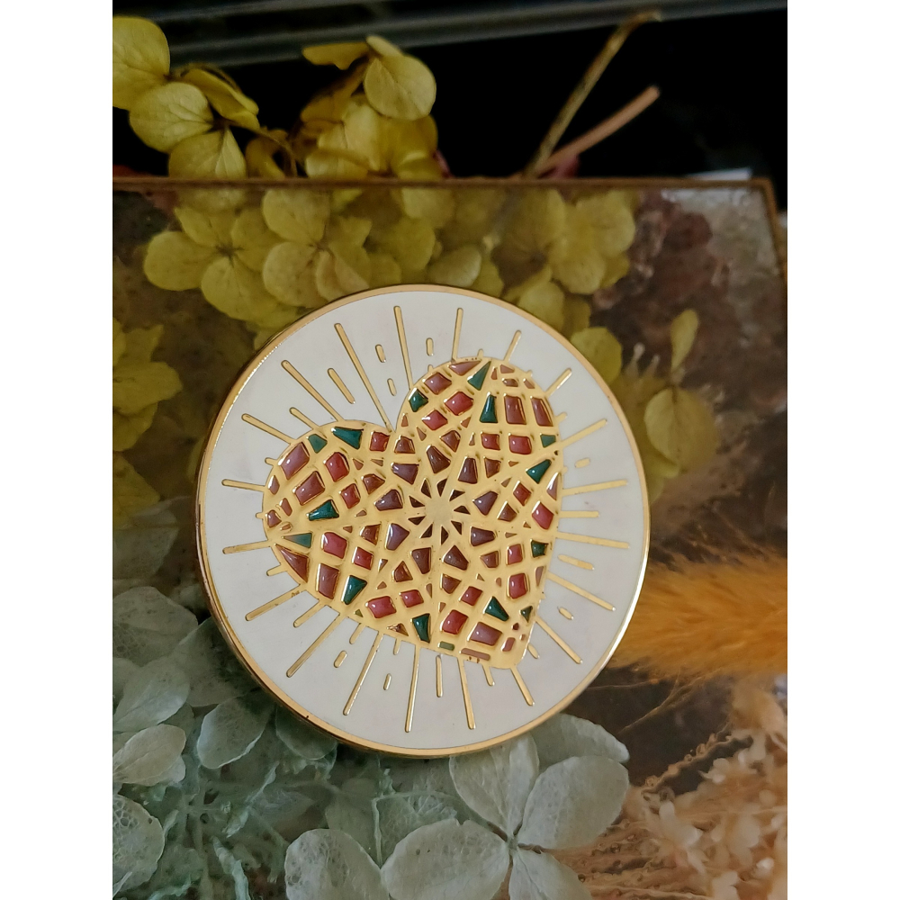 vintage jewelry  Snarky 馬賽克琺瑯心型 胸針 別針 780元-細節圖5