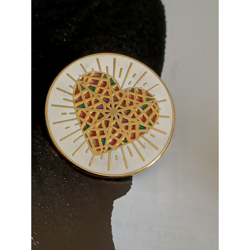 vintage jewelry  Snarky 馬賽克琺瑯心型 胸針 別針 780元-細節圖7