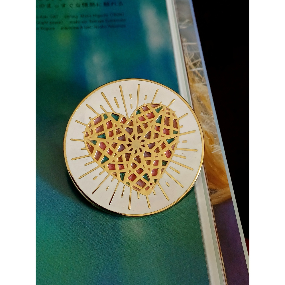 vintage jewelry  Snarky 馬賽克琺瑯心型 胸針 別針 780元-細節圖8