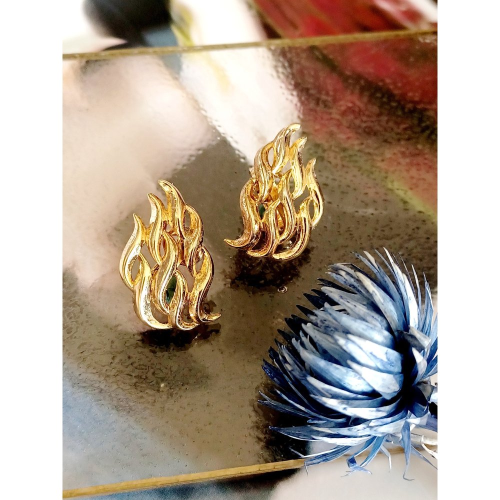 vintage jewelry Trifari 典雅金色火焰 夾式耳環 980元-細節圖7