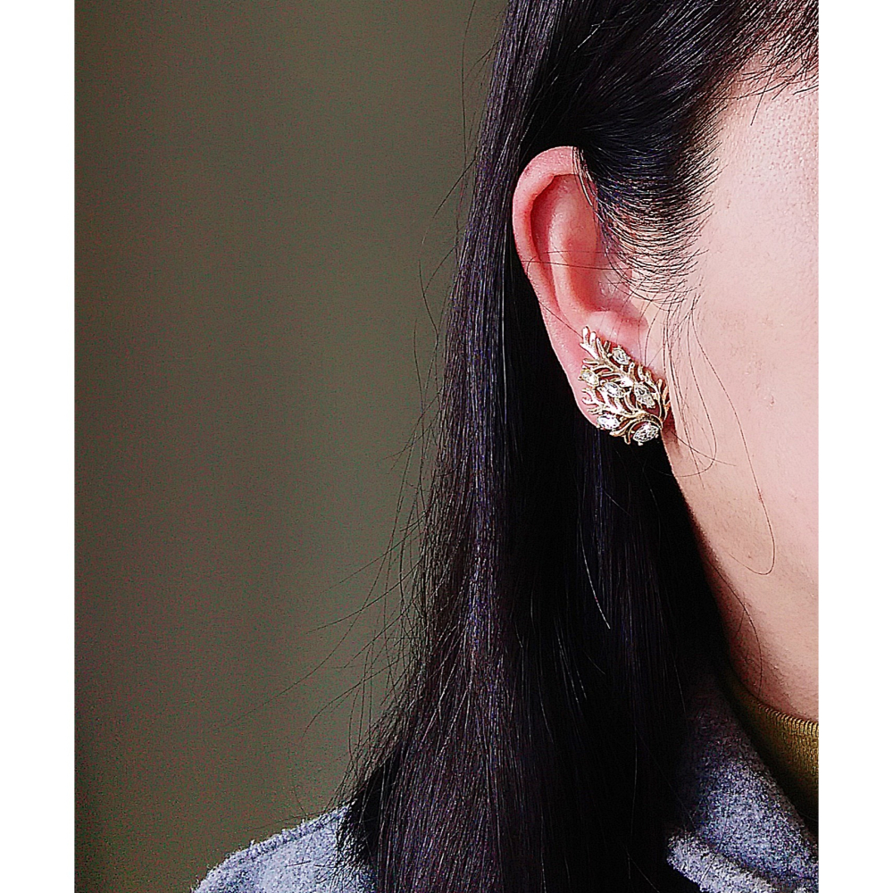 vintage jewelry  Trifari 華麗金色松枝萊茵 夾式耳環 1280元-細節圖2