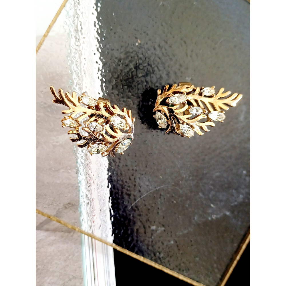 vintage jewelry  Trifari 華麗金色松枝萊茵 夾式耳環 1280元-細節圖3