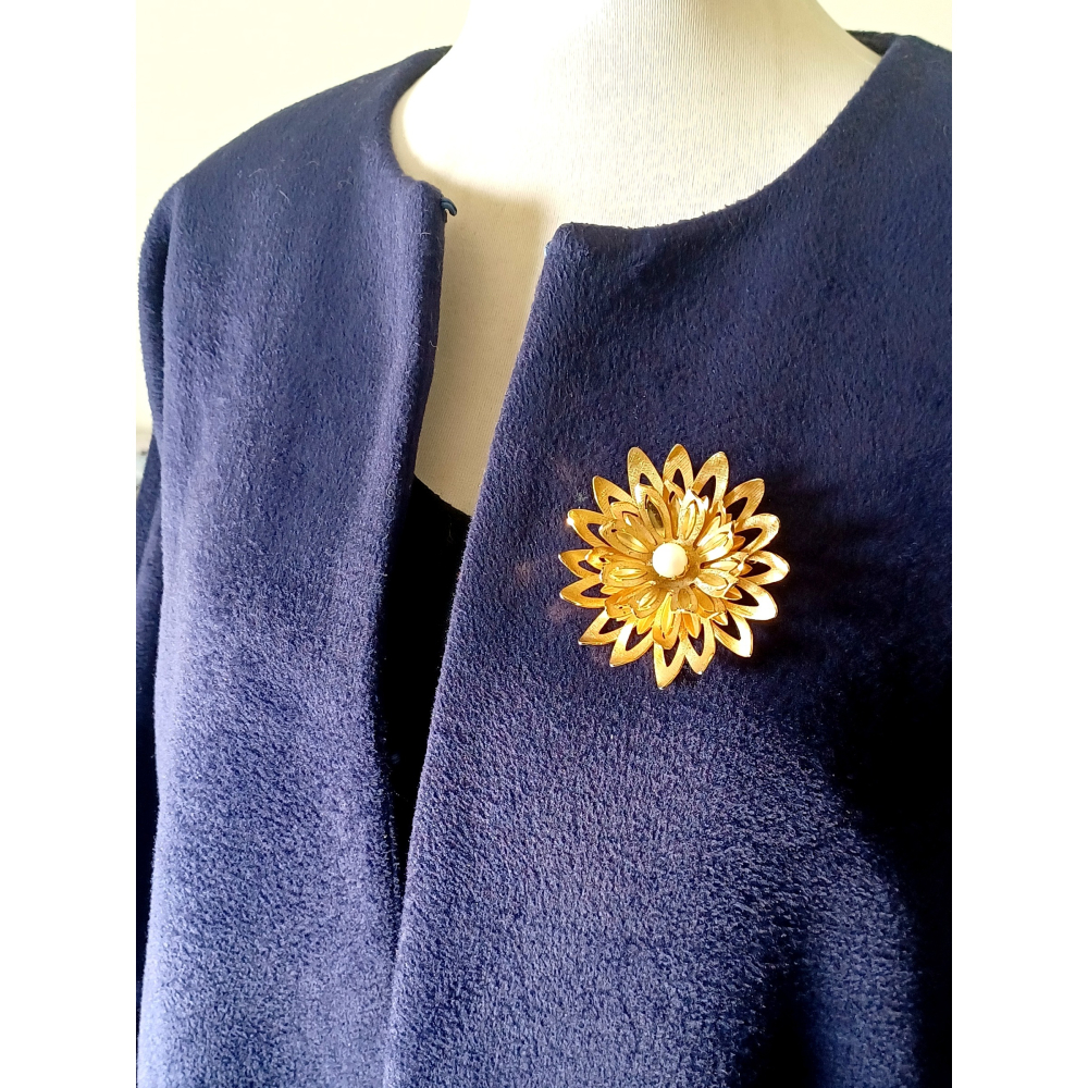 vintage jewelry Sarah cov   金色立體珍珠金盞花 別針 1280元-細節圖2