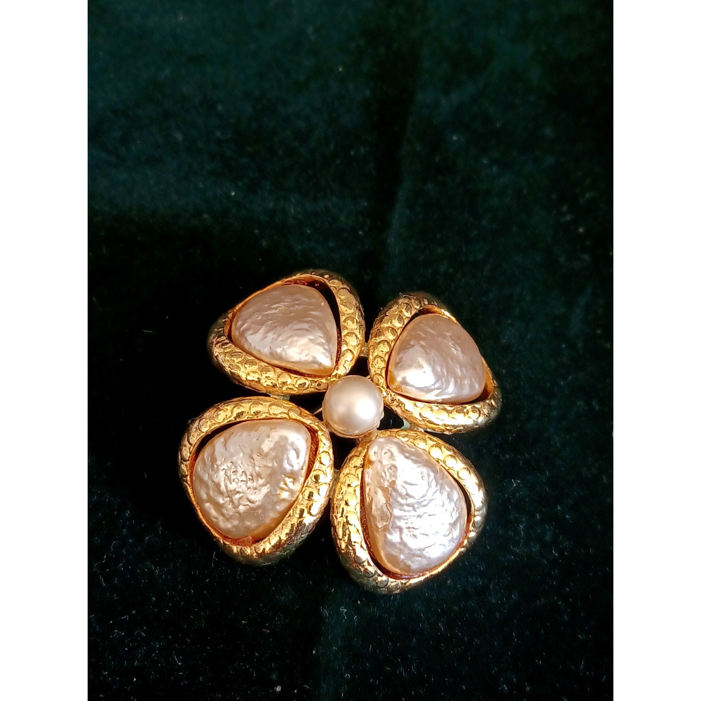 vintage jewelry  古典金色珍珠幸運草 胸針 別針 1180元-細節圖4
