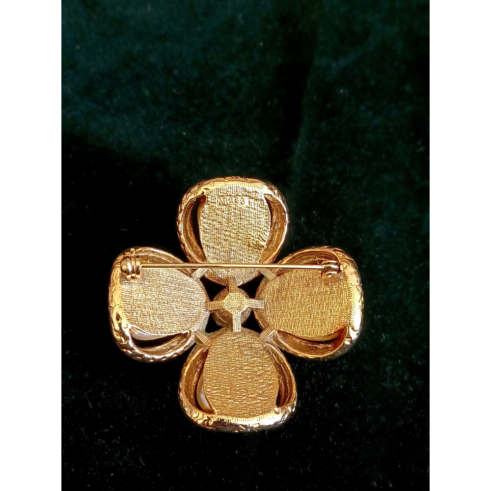 vintage jewelry  古典金色珍珠幸運草 胸針 別針 1180元-細節圖9