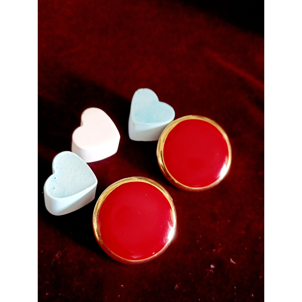 vintage jewelry  時尚圓形金邊紅琺瑯 夾式耳環  680元-細節圖3