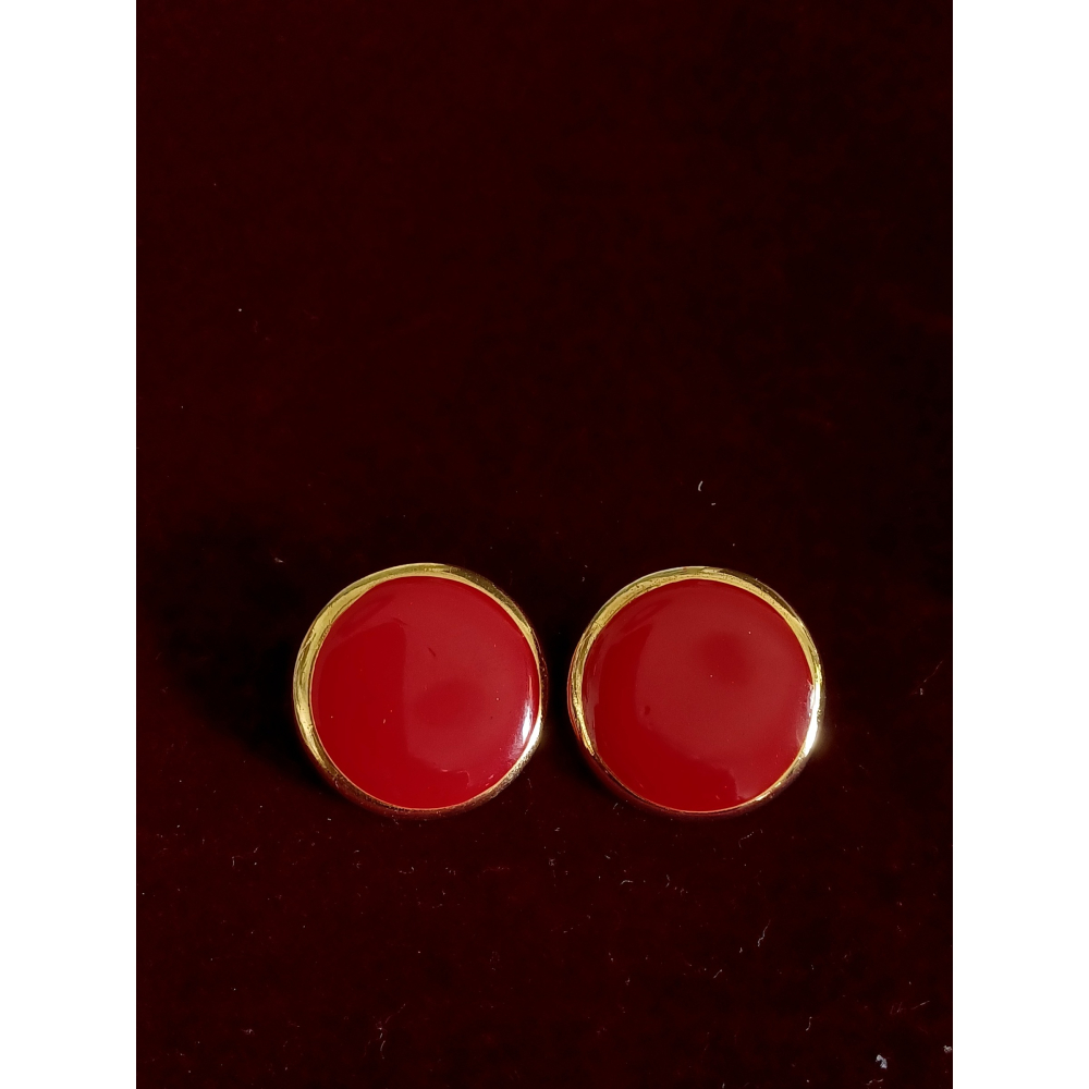 vintage jewelry  時尚圓形金邊紅琺瑯 夾式耳環  680元-細節圖5