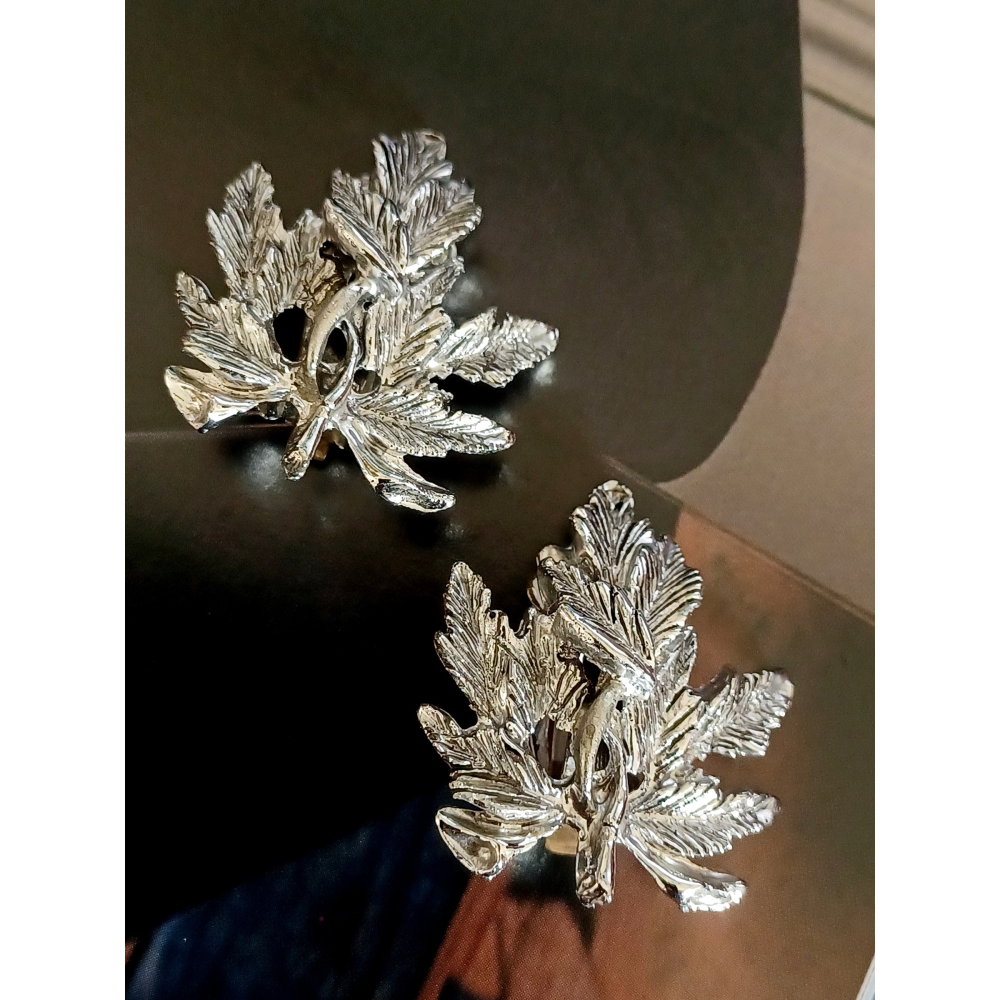 vintage jewelry  典雅立體銀色蕨葉 夾式耳環 680元-細節圖8