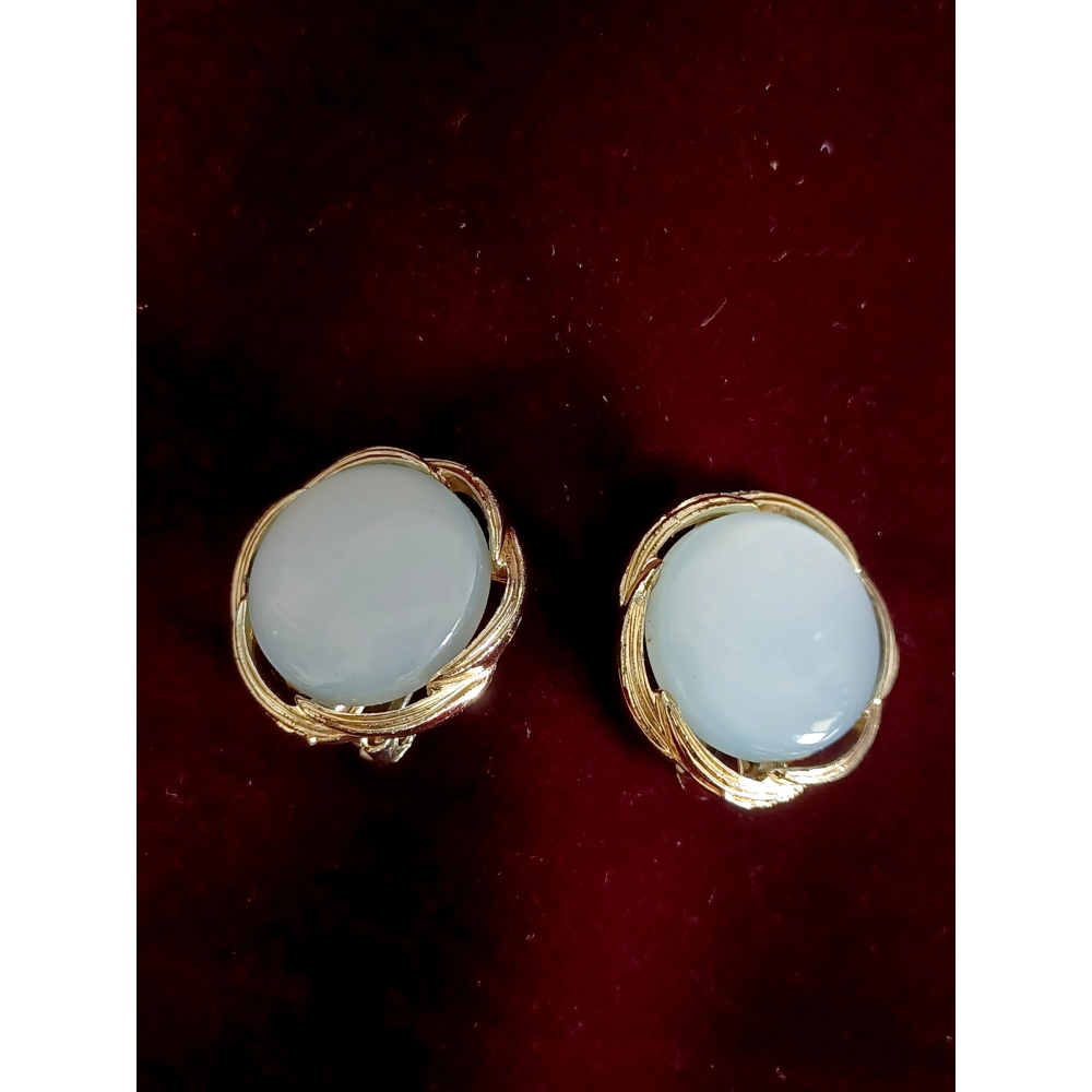 vintage jewelry  LISNER 氣質佳人淡藍塑膠玻璃 夾式耳環 680元-細節圖3