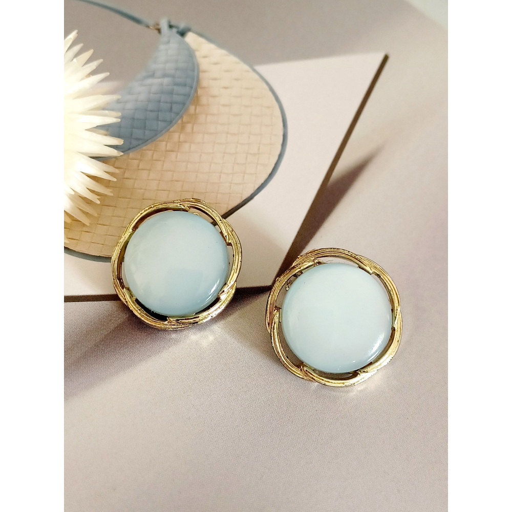 vintage jewelry  LISNER 氣質佳人淡藍塑膠玻璃 夾式耳環 680元-細節圖8