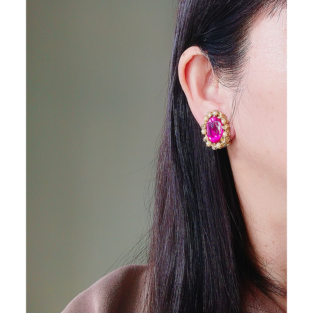 vintage jewelry  華麗粉紅水鑽 夾式耳環 680元-細節圖2