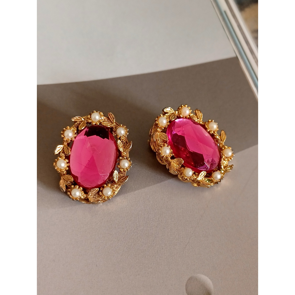 vintage jewelry  華麗粉紅水鑽 夾式耳環 680元-細節圖5