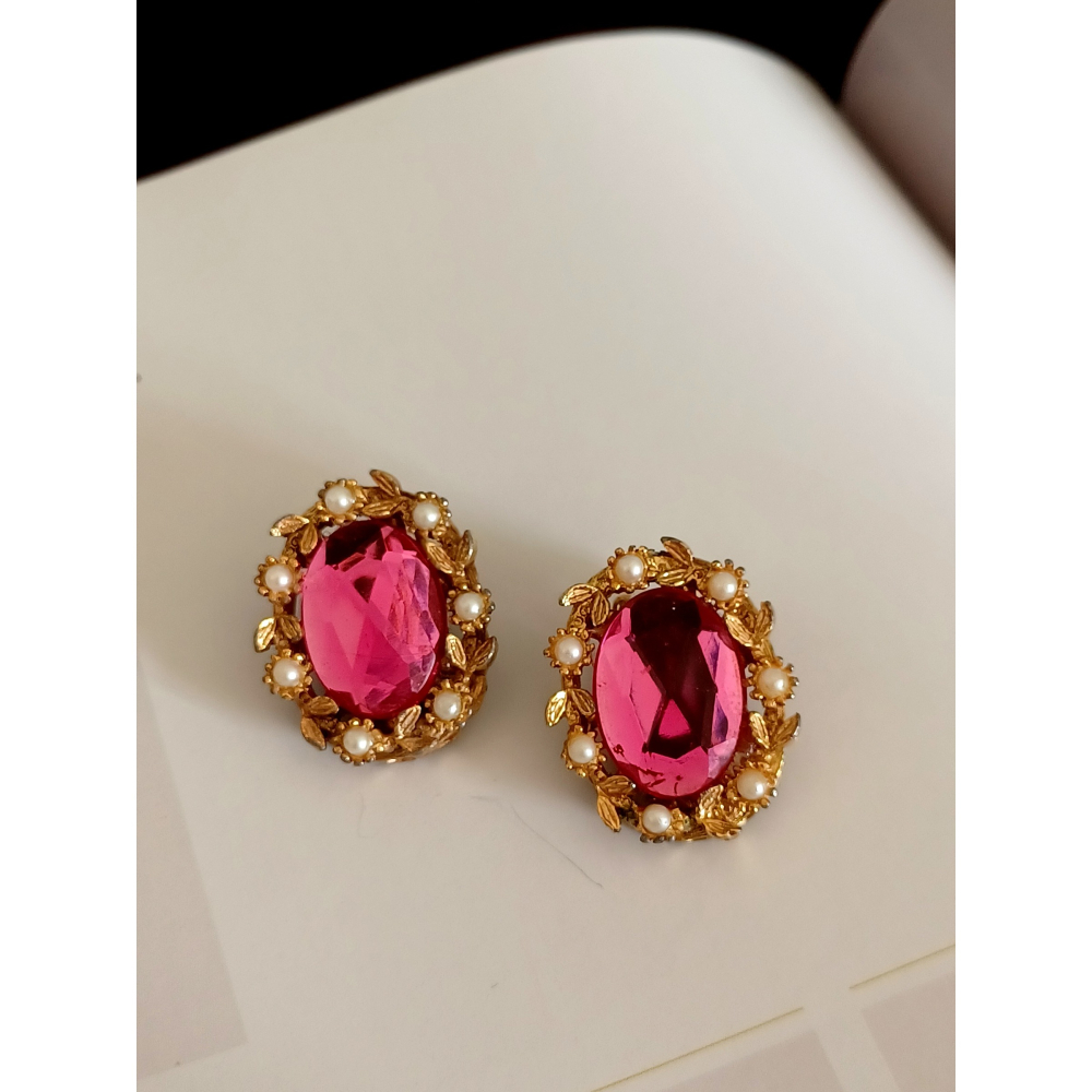 vintage jewelry  華麗粉紅水鑽 夾式耳環 680元-細節圖6