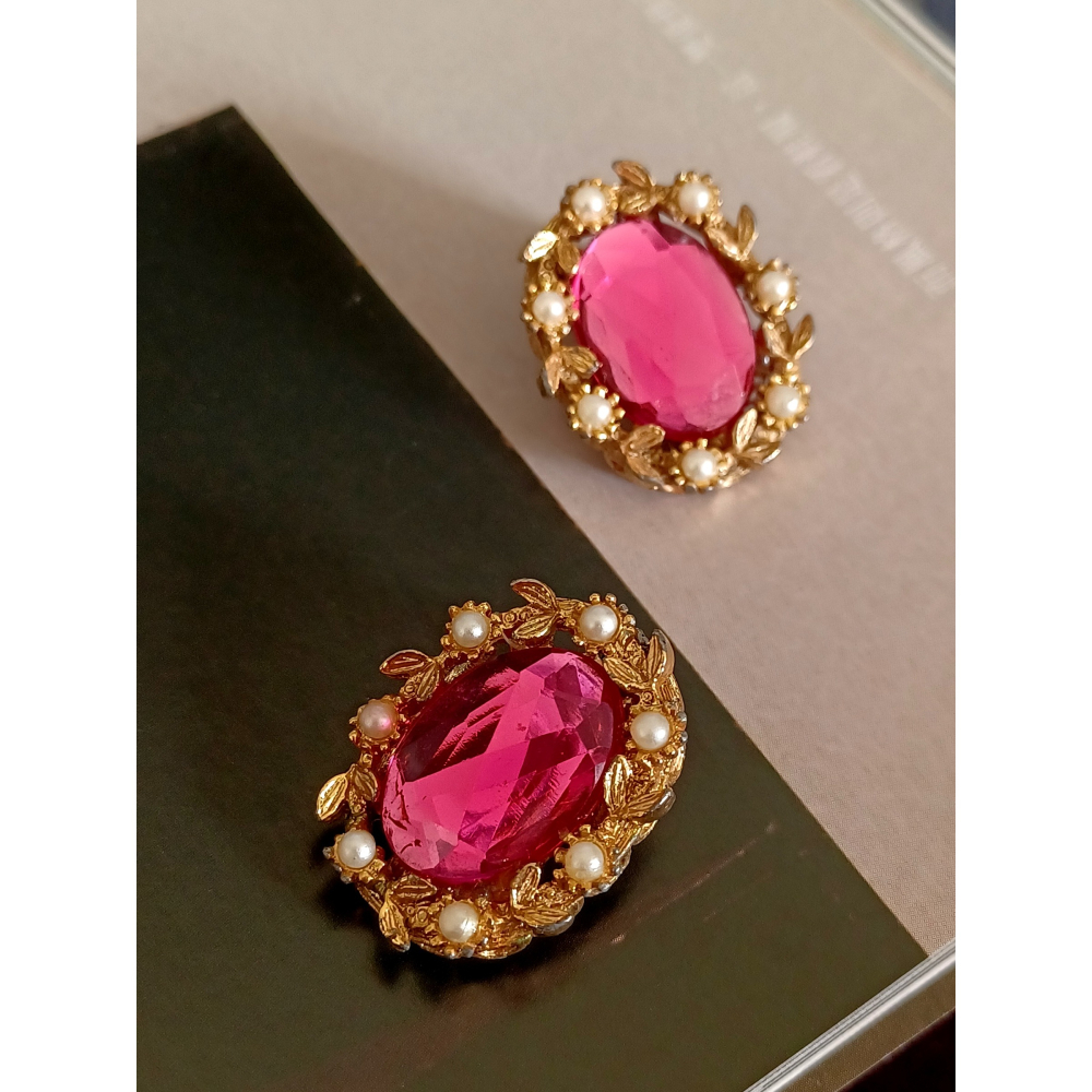 vintage jewelry  華麗粉紅水鑽 夾式耳環 680元-細節圖7