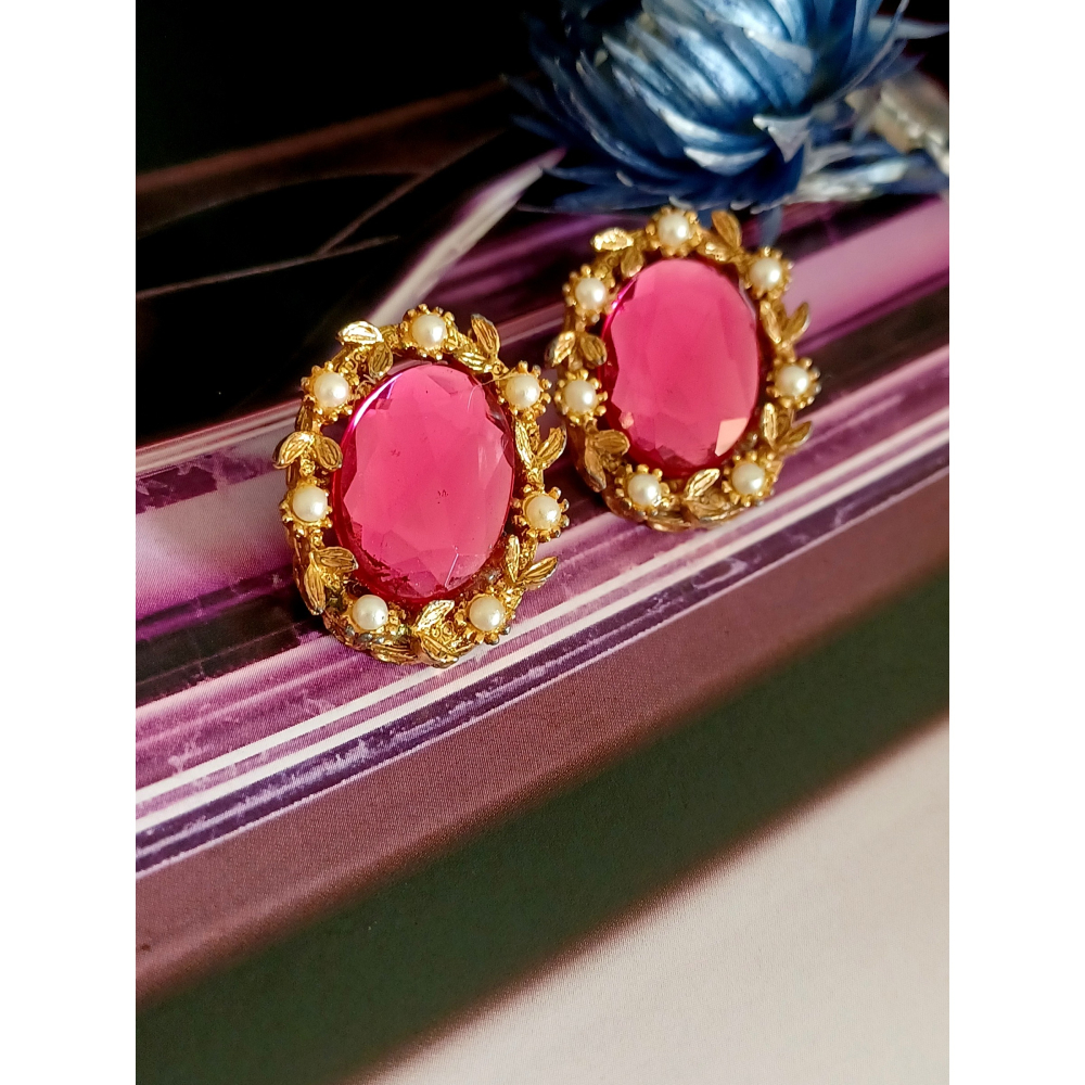 vintage jewelry  華麗粉紅水鑽 夾式耳環 680元-細節圖8