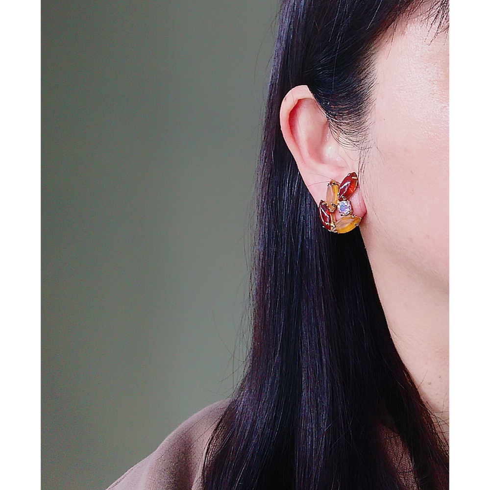 vintage jewelry  古典糖膠棕色萊茵 夾式耳環 780元-細節圖2