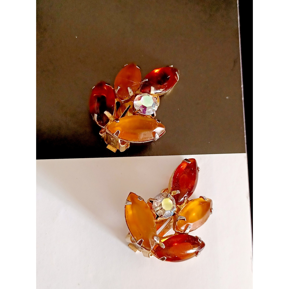 vintage jewelry  古典糖膠棕色萊茵 夾式耳環 780元-細節圖8