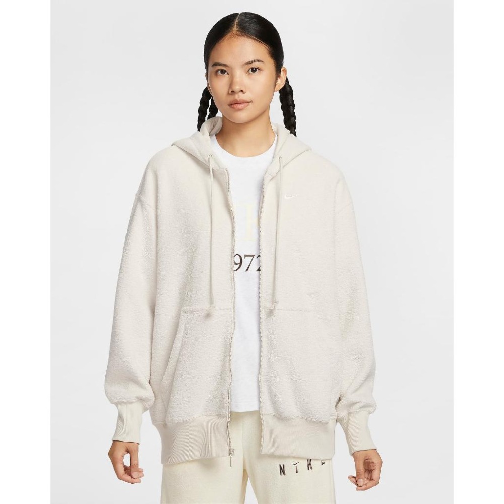 Nike Sportswear 外套 毛外套 連帽上衣 舒適  內外刷毛 女款 米白 FZ1268 104 (寬鬆版)-細節圖2