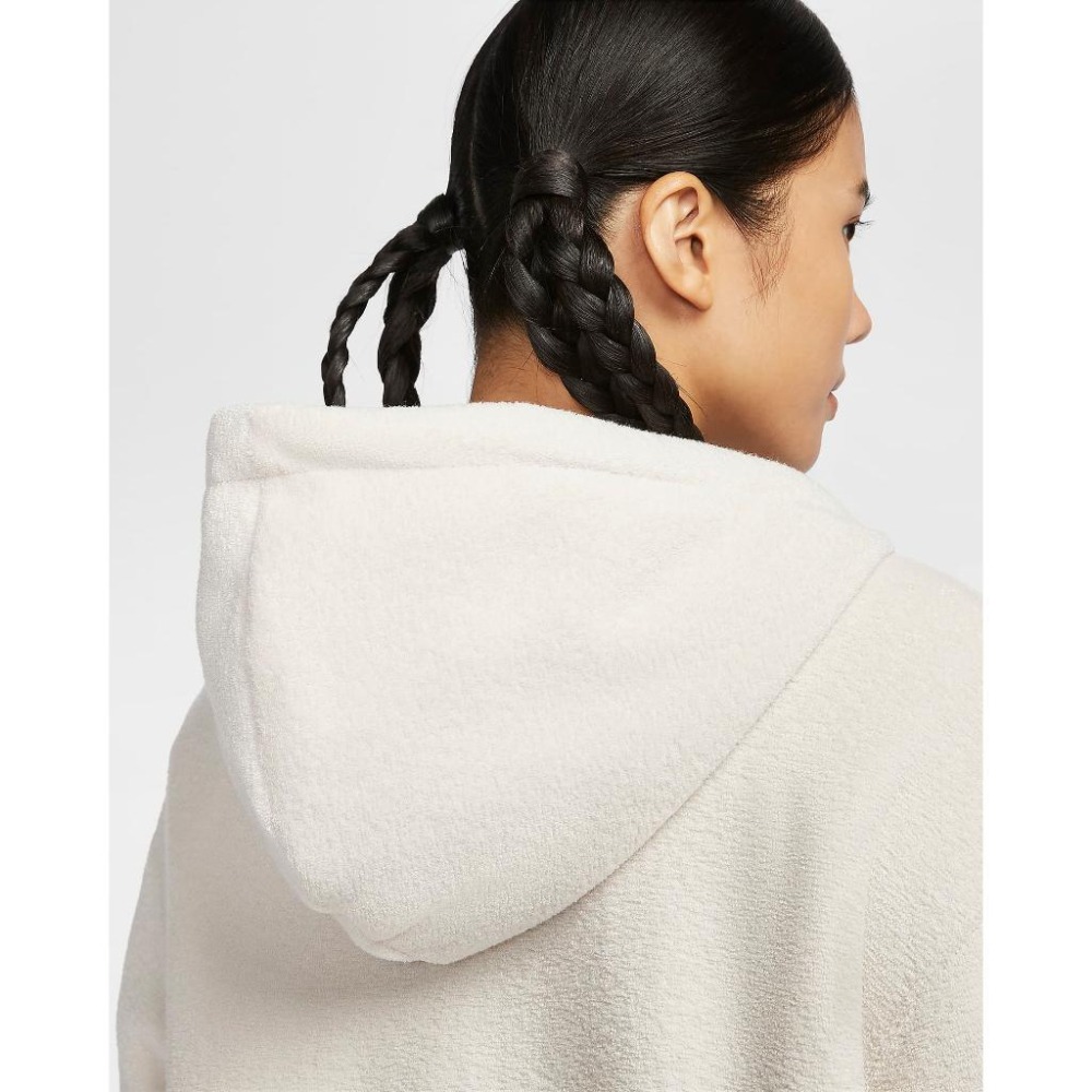 Nike Sportswear 外套 毛外套 連帽上衣 舒適  內外刷毛 女款 米白 FZ1268 104 (寬鬆版)-細節圖4