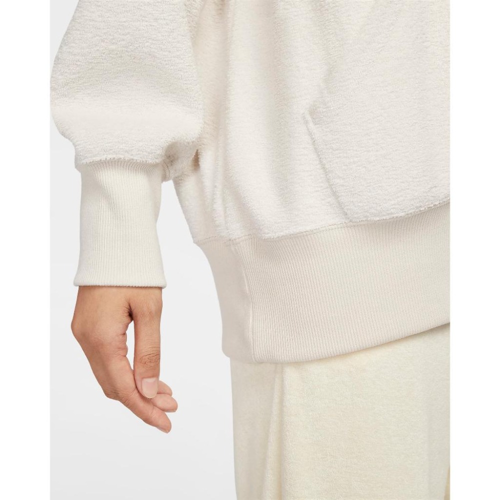 Nike Sportswear 外套 毛外套 連帽上衣 舒適  內外刷毛 女款 米白 FZ1268 104 (寬鬆版)-細節圖6