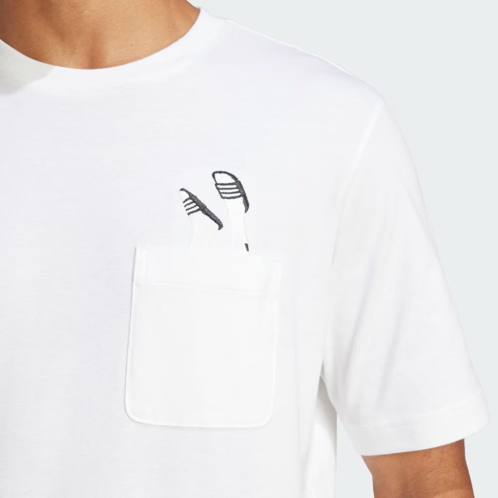 Adidas 拖鞋logo 小logo T恤 刺繡 短T 短袖 口袋 JC5282-細節圖3