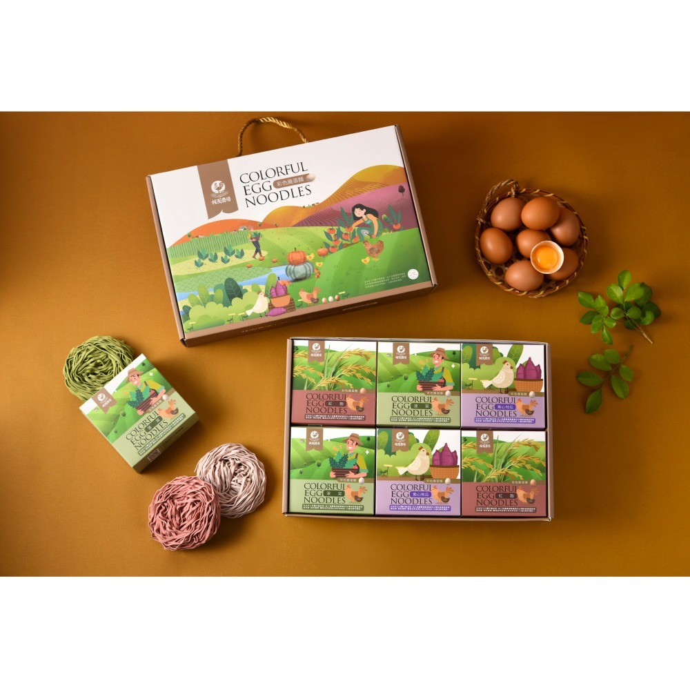 【桂園農場】桂園彩色雞蛋麵禮盒-6入-細節圖2