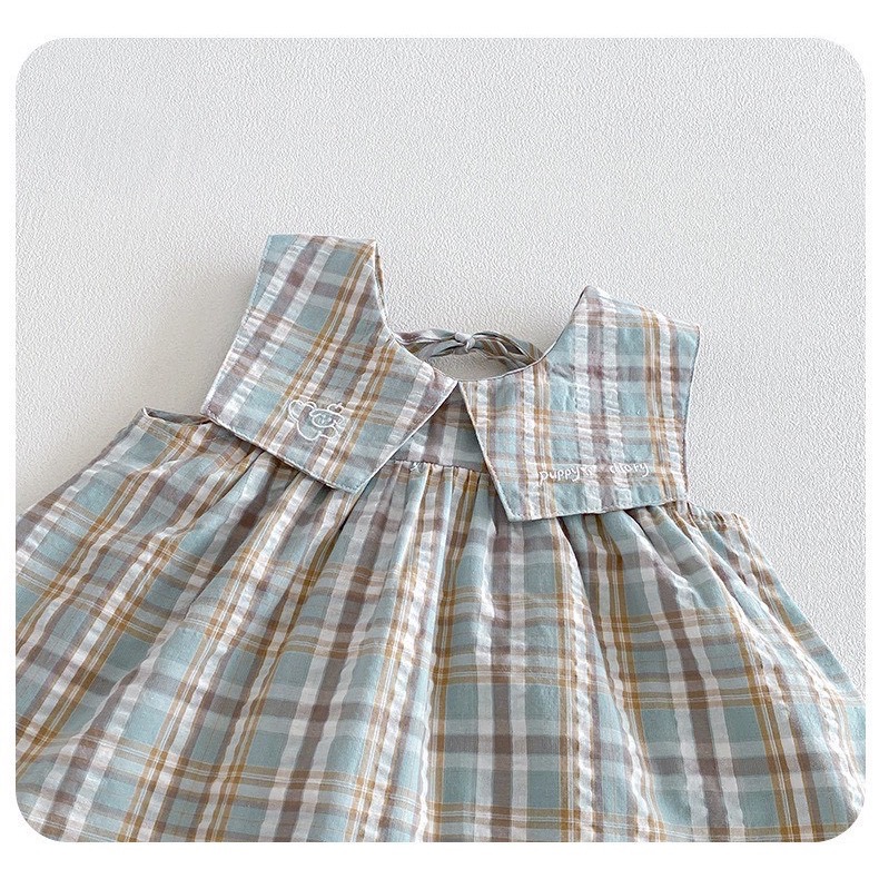 灰藍格紋無袖娃娃衫+花邊蕾絲褲套裝（無拆賣）-細節圖6