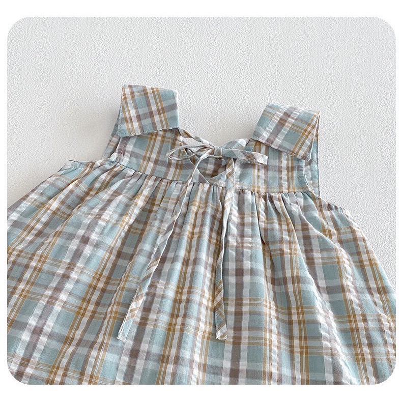 灰藍格紋無袖娃娃衫+花邊蕾絲褲套裝（無拆賣）-細節圖7