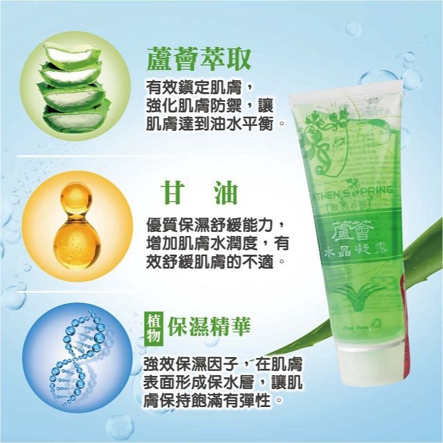 雅典之春 蘆薈水晶凝露120g。可做為曬傷的保養，質地清爽不黏膩。蘆薈保濕乾燥皮膚，使肌膚柔嫩有光澤。-細節圖4