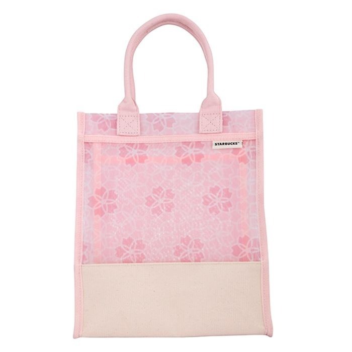 星巴克粉櫻拼接網布提袋-細節圖2