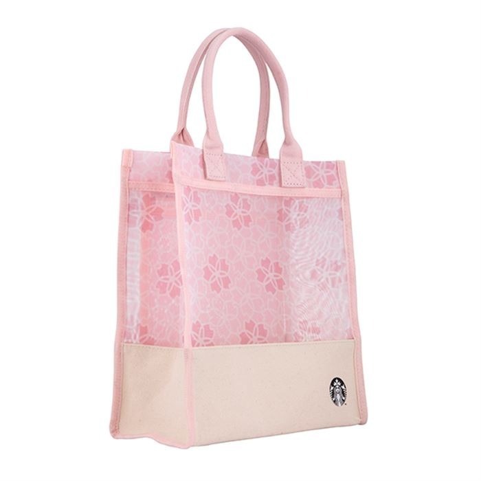 星巴克粉櫻拼接網布提袋-細節圖3