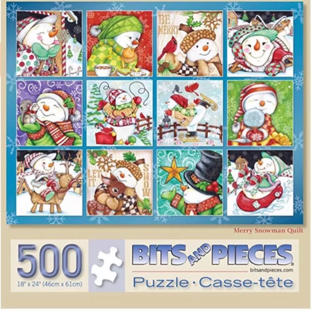 現貨 美國拼圖  Bits and Pieces  聖誕節 雪人 Merry Snowman Quilt 500片-細節圖2