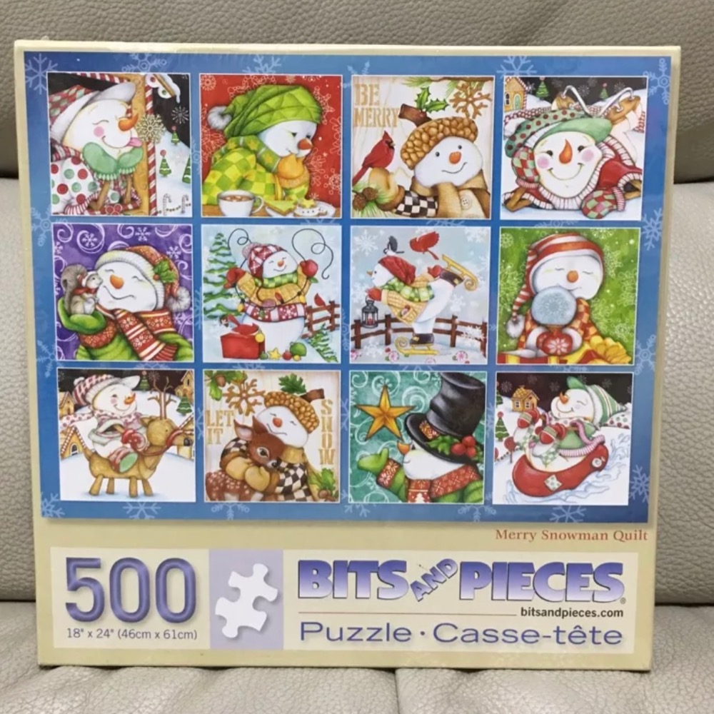 現貨 美國拼圖  Bits and Pieces  聖誕節 雪人 Merry Snowman Quilt 500片-細節圖3