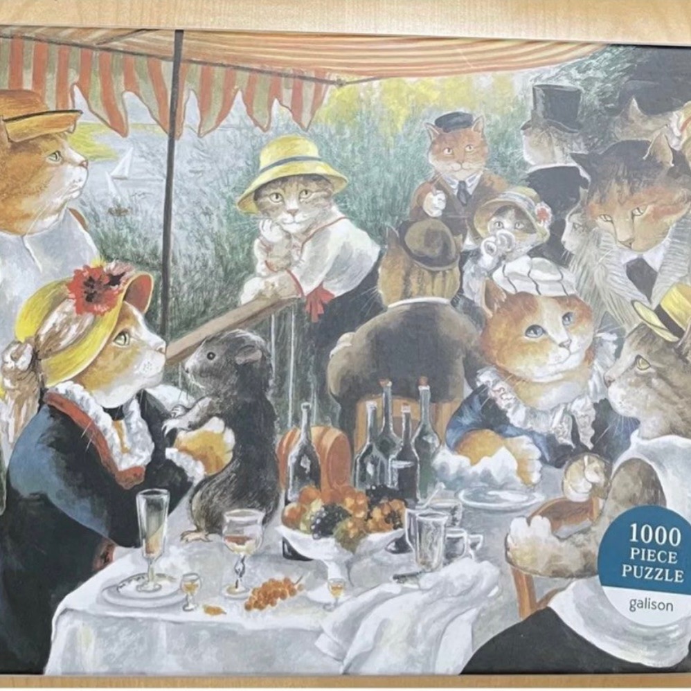 現貨 美國拼圖Galison 1000片 雷諾瓦 船上的午宴+ 貓 500片 + 二手拼圖 eeboo 動物派對 64片-細節圖2