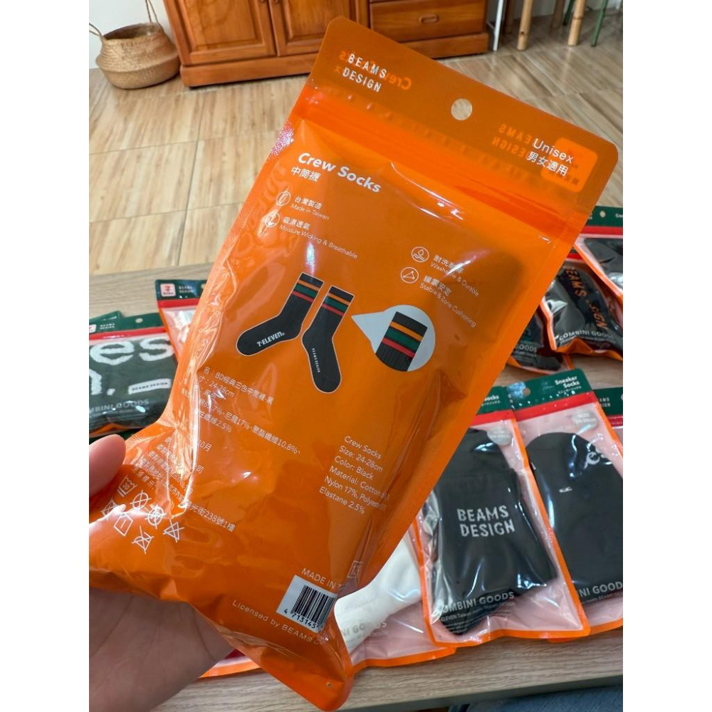 現貨 7-11 x BEAMS DESIGN 聯名款 男女通用 襪子 中筒襪 雨傘 毛巾 提袋 背袋 收納袋 全系列-細節圖6