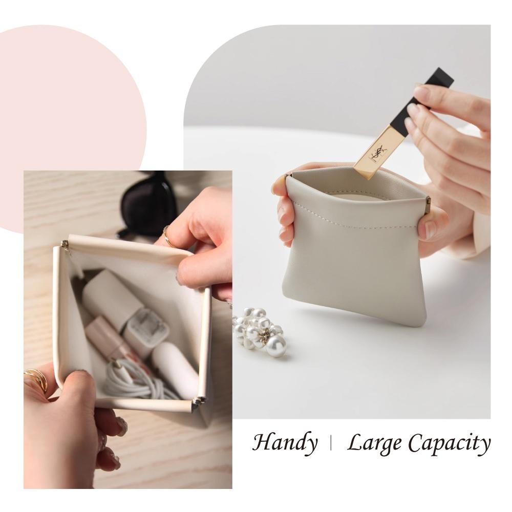 素色收納包 彈片收納包 口紅包 收納包 零錢包 隨身收納包 收納袋 彈片收納袋 多功能收納袋 彈片包  【啡茶時刻】-細節圖4