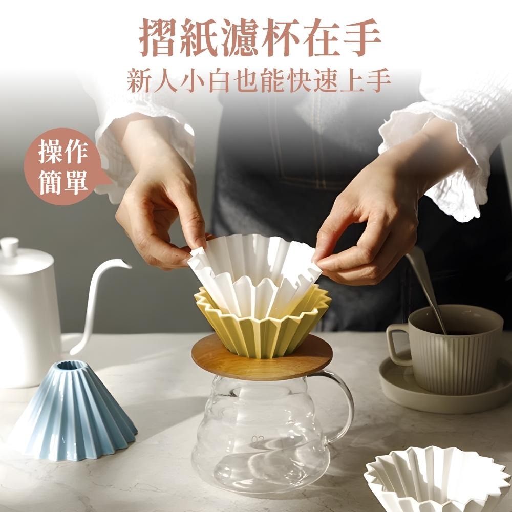 ORIGAMI 霧色 摺紙濾杯手沖濾杯 陶瓷濾杯 V型 錐形 蛋糕型  S/M 日本製 濾杯 【啡茶時刻】-細節圖2